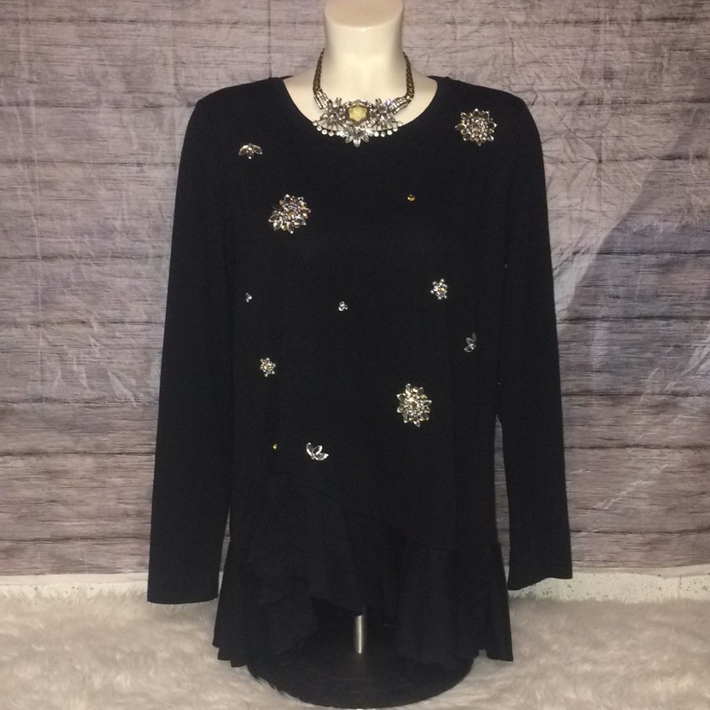 Cato Black Embellished Sequins Tunic Top